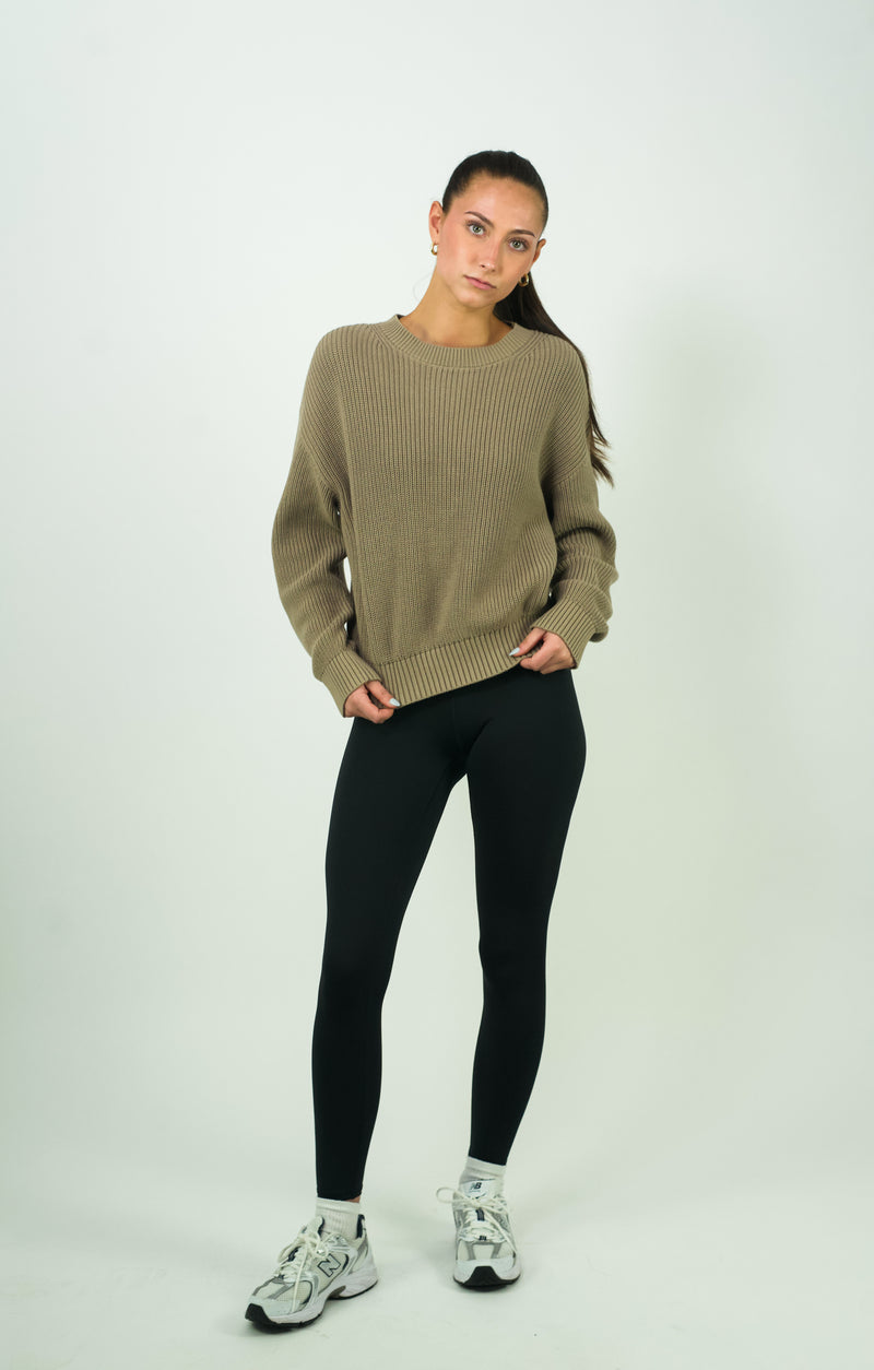 Women's Cotton Crewneck Sweater - Olive Grove