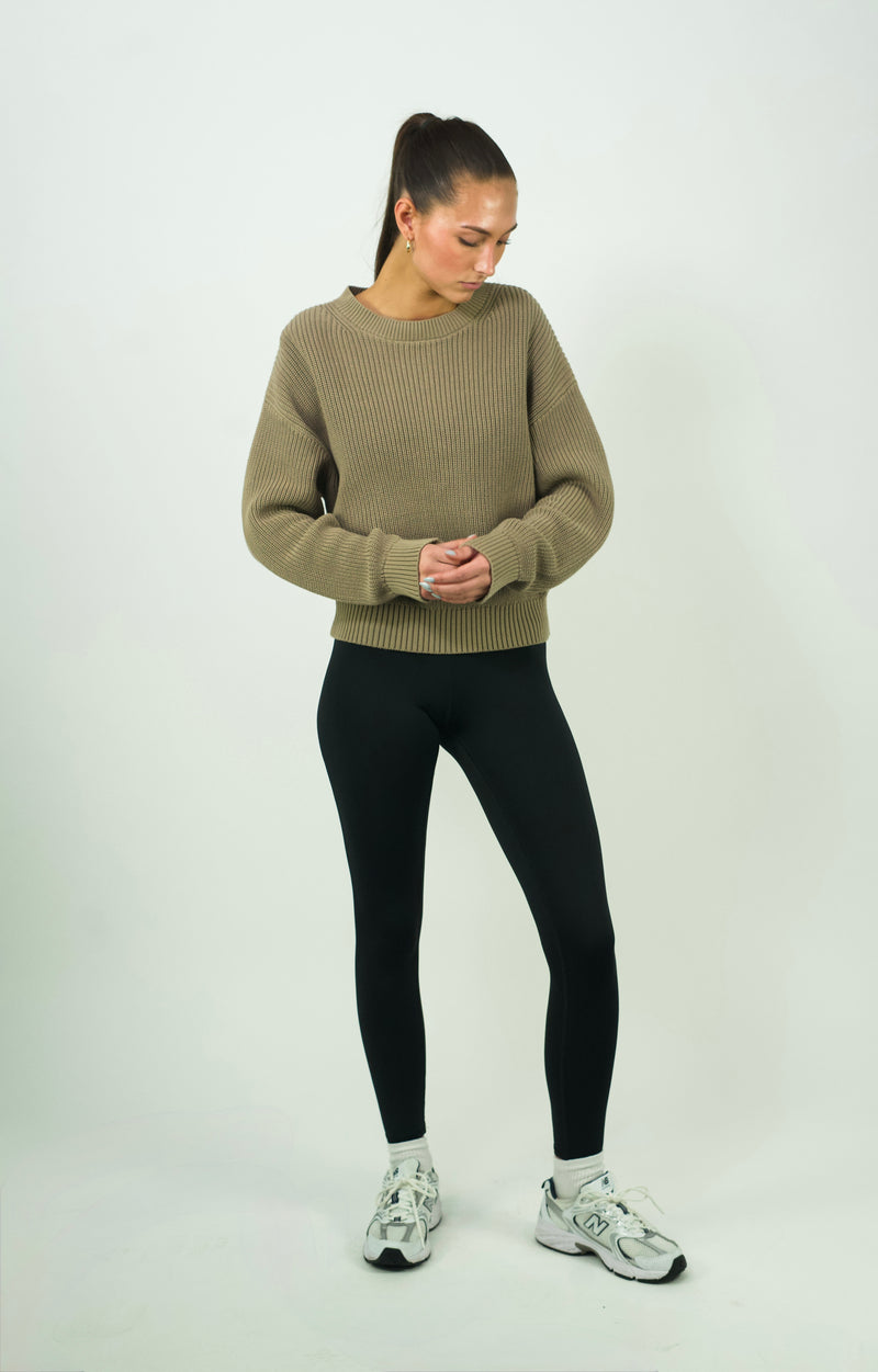 Women's Cotton Crewneck Sweater - Olive Grove