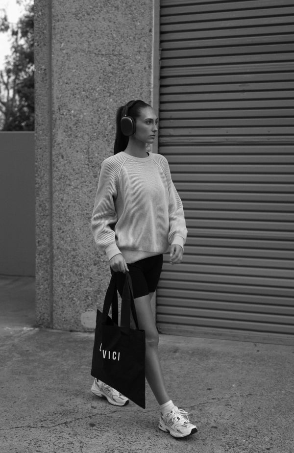 Shaker Stitch Crewneck Sweater - Shell Grey