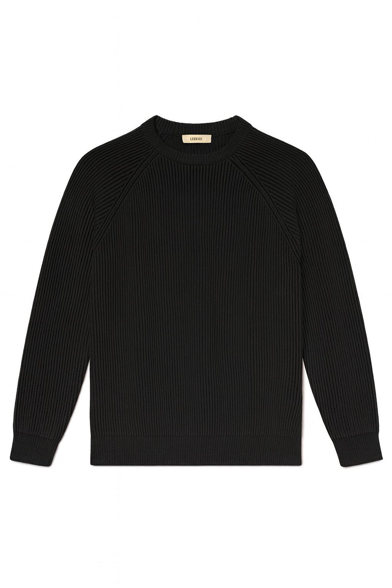 Shaker Stitch Crewneck Sweater - Black