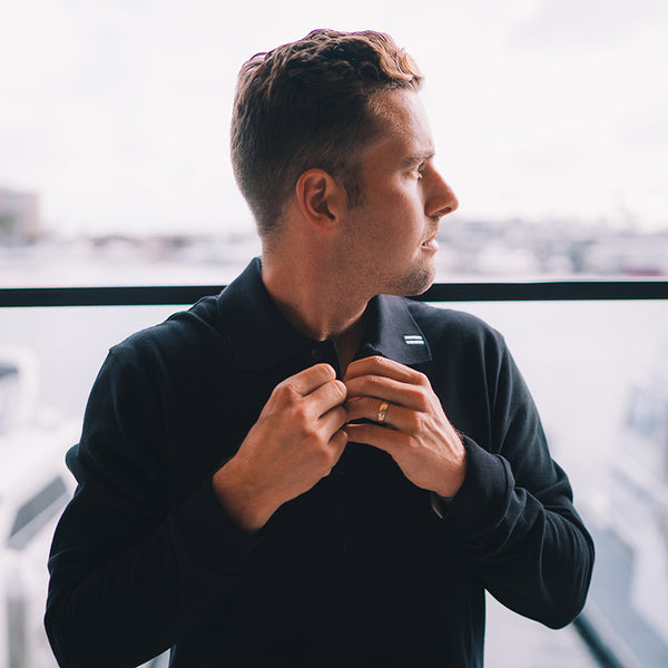 Cotton Polo - Long Sleeve - Black