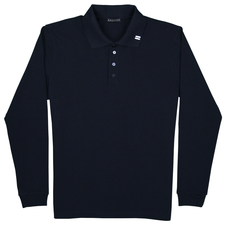 Cotton Polo - Long Sleeve - Black