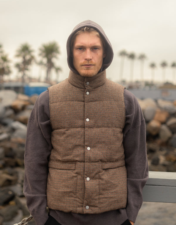 Puffer Vest - Plaid Tan