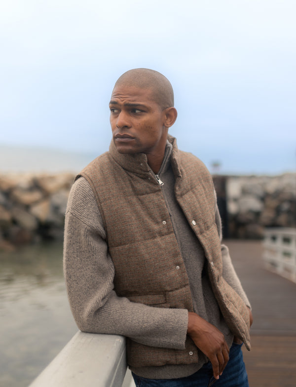 Puffer Vest - Plaid Tan