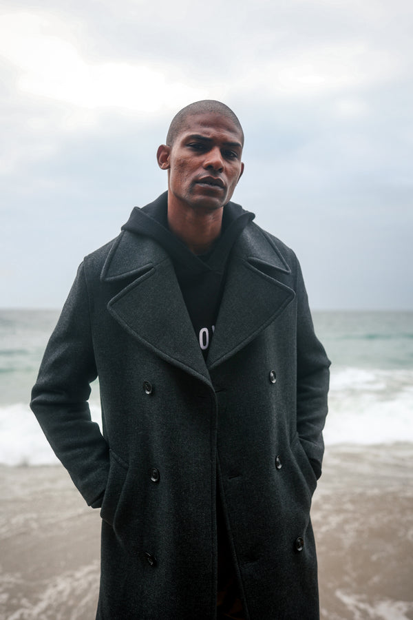 Double Breasted Coat - Black Herringbone