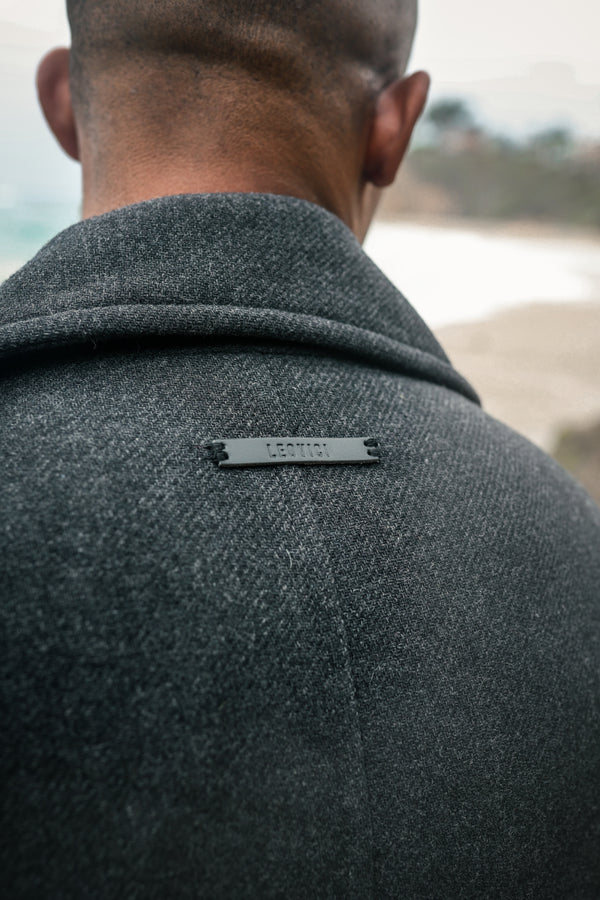 Double Breasted Coat - Black Herringbone