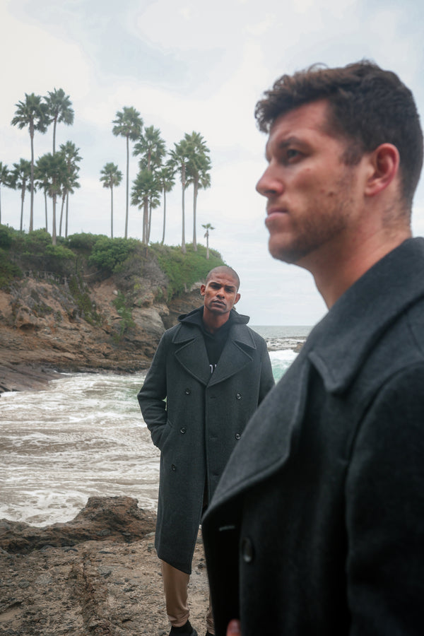 Double Breasted Coat - Black Herringbone